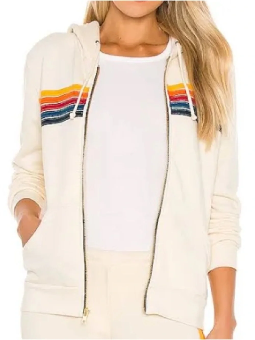 Aviator Nation White Hoodie with Rainbow Stripe Accents Size XS Fair Condition - Picture 2 of 9